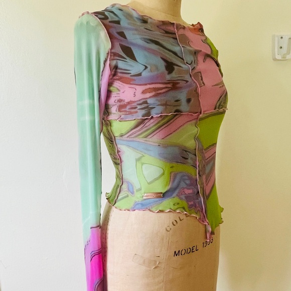 NWOT Paloma Lira psychedelic sheer asymmetrical top XL - Picture 5 of 11